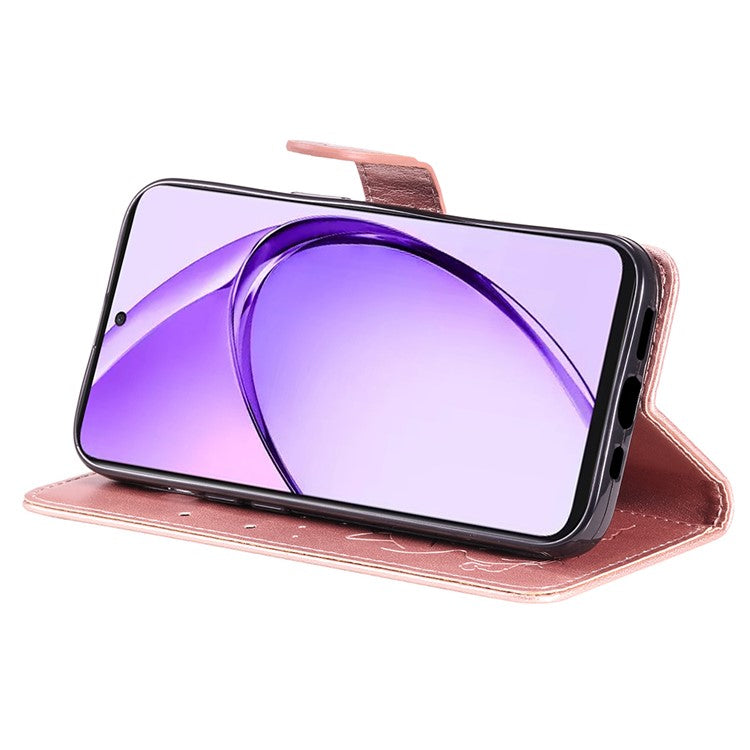 KT Imprinting Flower Series-4 For Oppo A3 Pro (Global) 5G Case Cat Bee Pattern Flip Leather Phone Cover - Rose Gold