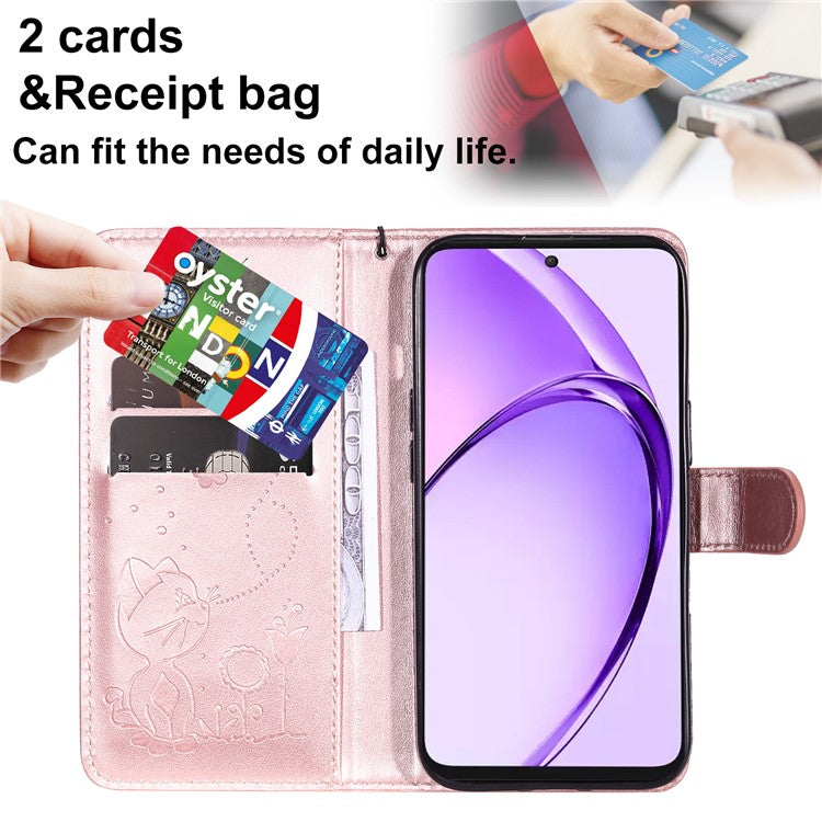 KT Imprinting Flower Series-4 For Oppo A3 Pro (Global) 5G Case Cat Bee Pattern Flip Leather Phone Cover - Rose Gold
