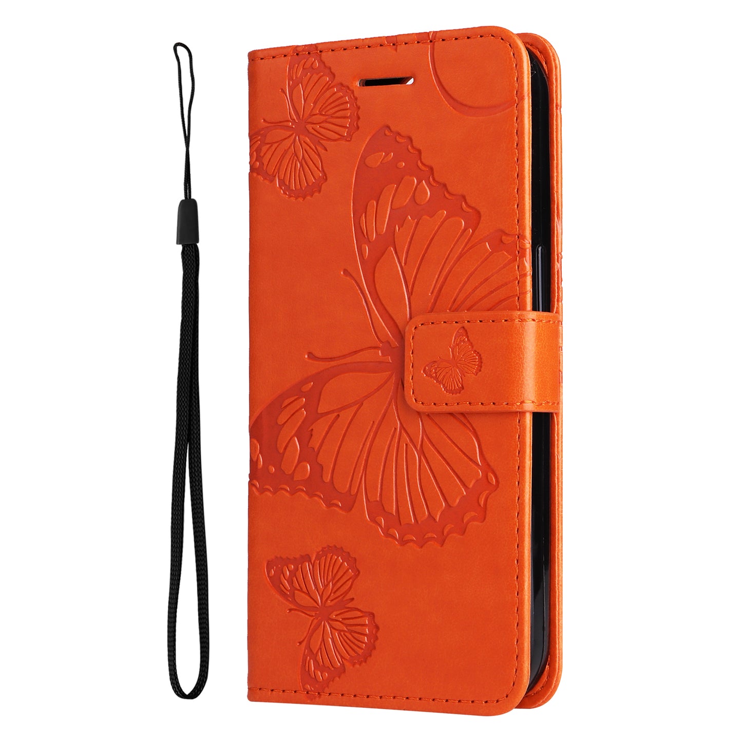 KT Imprinting Flower Series-2 For Samsung Galaxy A16 5G / A16 4G Case Floral Butterfly Leather Wallet Phone Cover - Orange