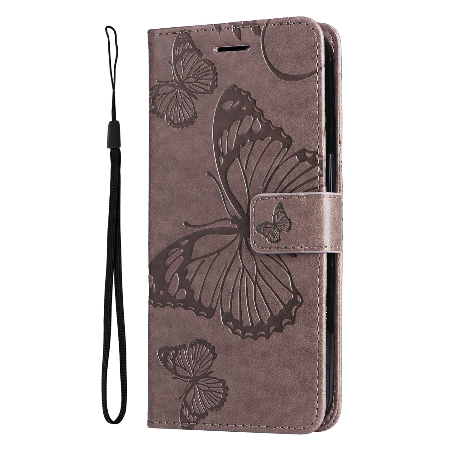KT Imprinting Flower Series-2 For Samsung Galaxy A16 5G / A16 4G Case Floral Butterfly Leather Wallet Phone Cover - Grey