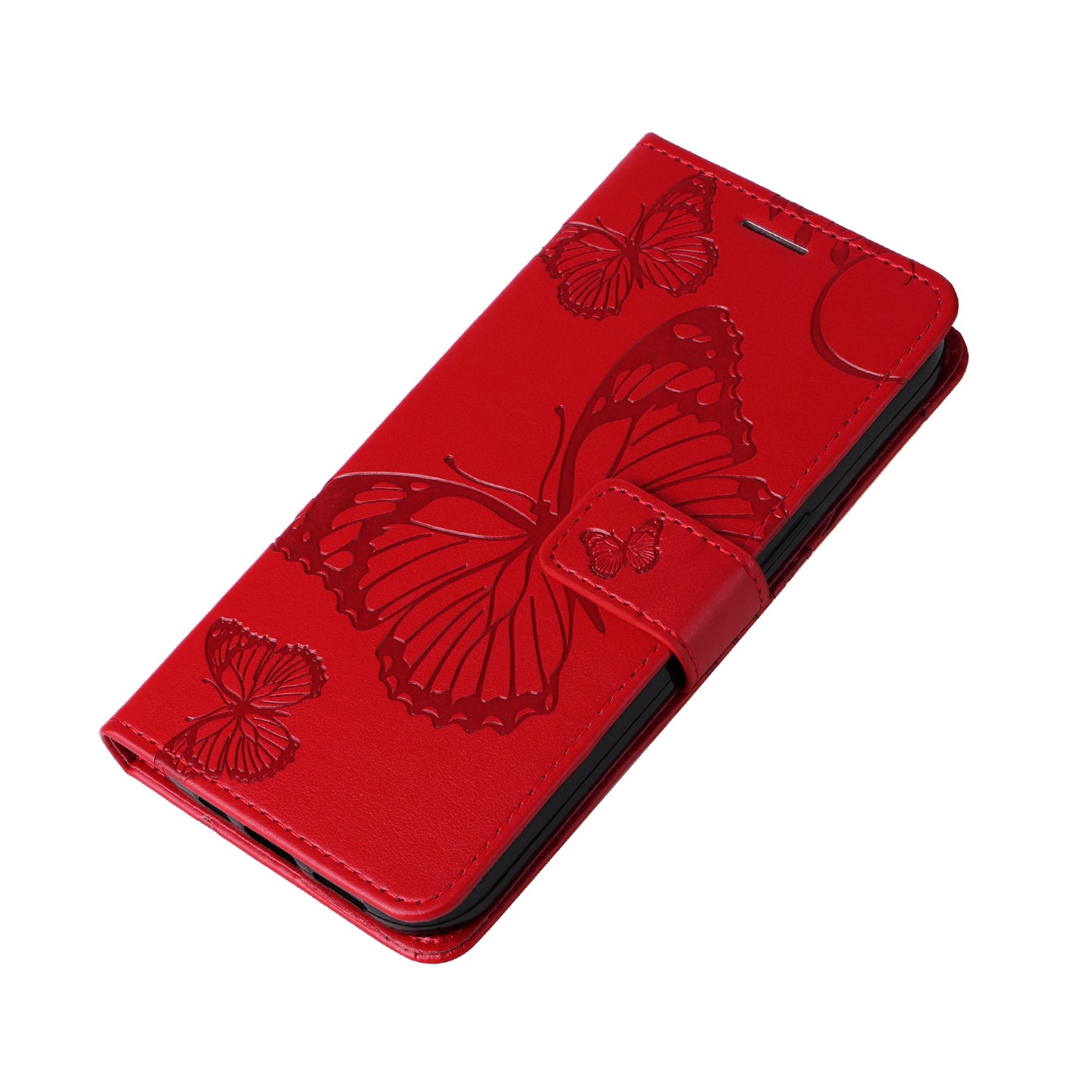 KT Imprinting Flower Series-2 For Samsung Galaxy A16 5G / A16 4G Case Floral Butterfly Leather Wallet Phone Cover - Red