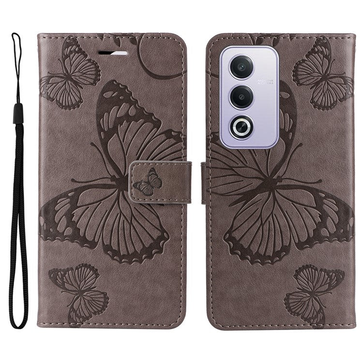 KT Imprinting Flower Series-2 For Oppo A3 Pro (Global) 5G Case Floral Butterfly Leather Wallet Phone Cover - Grey