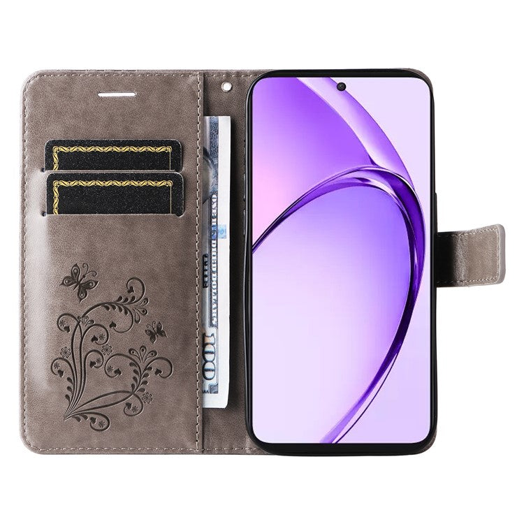 KT Imprinting Flower Series-2 For Oppo A3 Pro (Global) 5G Case Floral Butterfly Leather Wallet Phone Cover - Grey