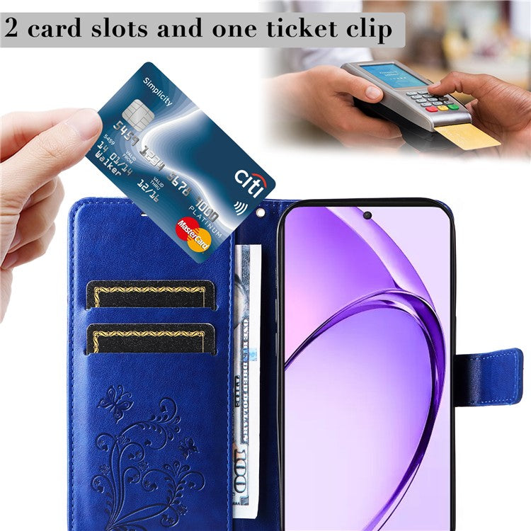 KT Imprinting Flower Series-2 For Oppo A3 Pro (Global) 5G Case Floral Butterfly Leather Wallet Phone Cover - Blue