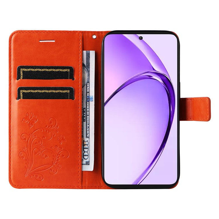 KT Imprinting Flower Series-2 For Oppo A3 Pro (Global) 5G Case Floral Butterfly Leather Wallet Phone Cover - Orange