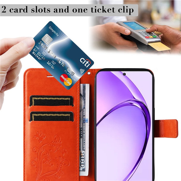 KT Imprinting Flower Series-2 For Oppo A3 Pro (Global) 5G Case Floral Butterfly Leather Wallet Phone Cover - Orange