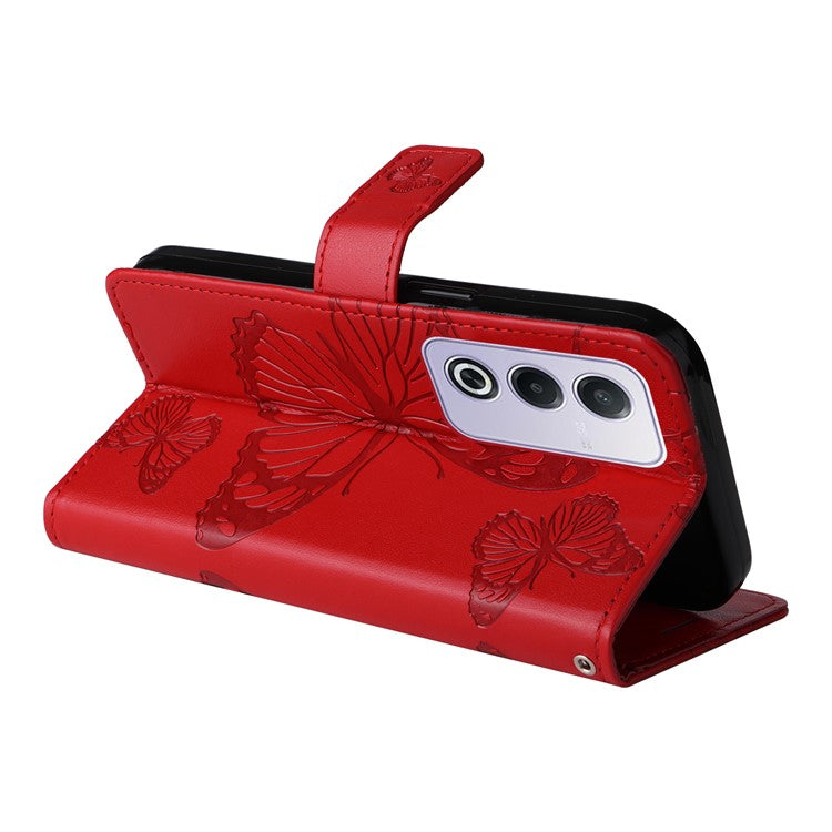 KT Imprinting Flower Series-2 For Oppo A3 Pro (Global) 5G Case Floral Butterfly Leather Wallet Phone Cover - Red