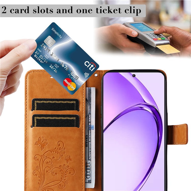 KT Imprinting Flower Series-2 For Oppo A3 Pro (Global) 5G Case Floral Butterfly Leather Wallet Phone Cover - Yellow