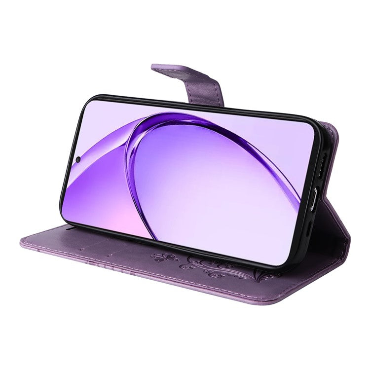 KT Imprinting Flower Series-2 For Oppo A3 Pro (Global) 5G Case Floral Butterfly Leather Wallet Phone Cover - Light Purple