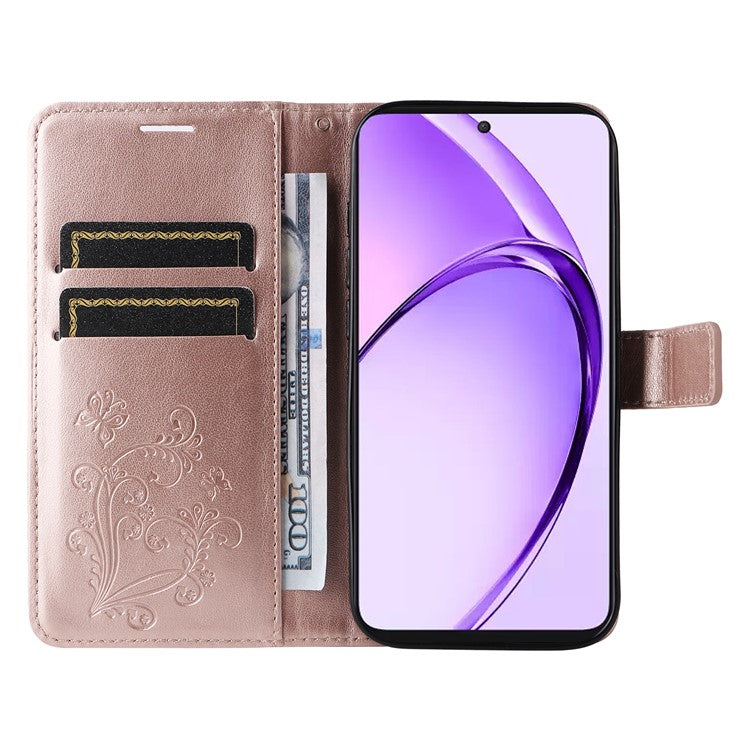 KT Imprinting Flower Series-2 For Oppo A3 Pro (Global) 5G Case Floral Butterfly Leather Wallet Phone Cover - Rose Gold