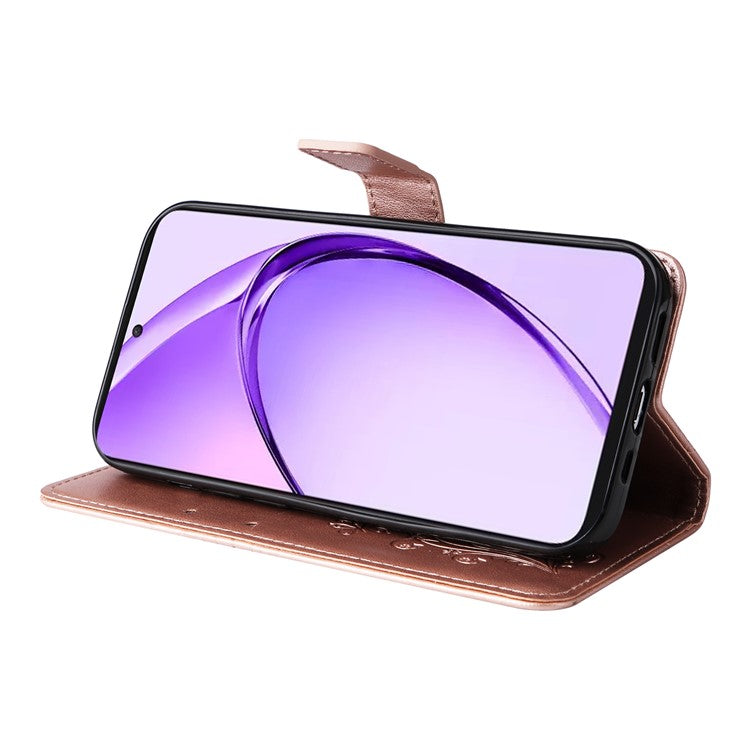 KT Imprinting Flower Series-2 For Oppo A3 Pro (Global) 5G Case Floral Butterfly Leather Wallet Phone Cover - Rose Gold