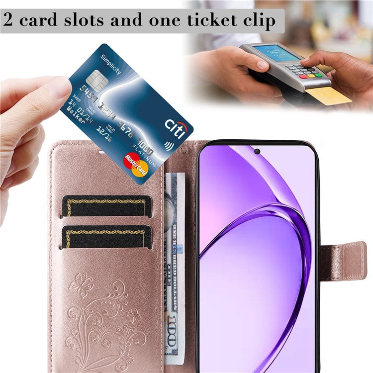 KT Imprinting Flower Series-2 For Oppo A3 Pro (Global) 5G Case Floral Butterfly Leather Wallet Phone Cover - Rose Gold