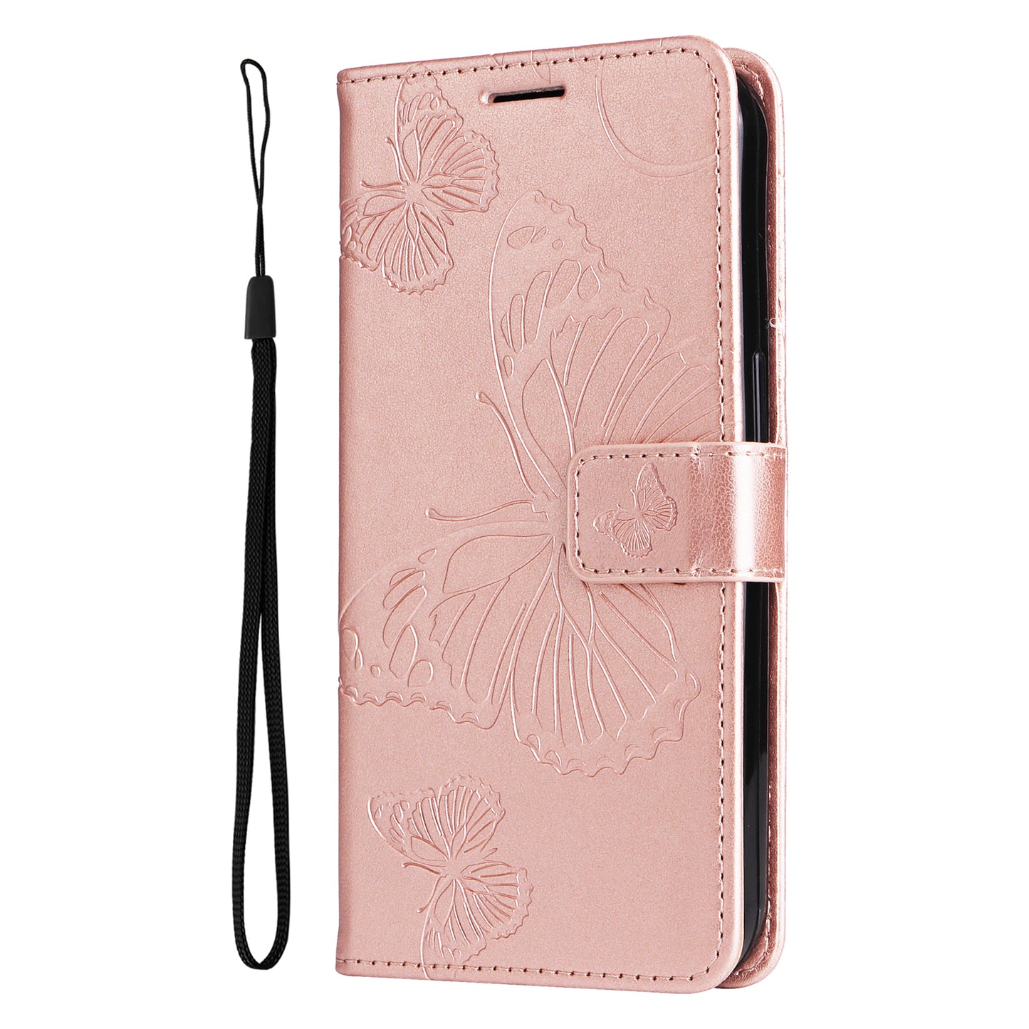 KT Imprinting Flower Series-2 For Samsung Galaxy A06 Case Floral Butterfly Leather Wallet Phone Cover - Rose Gold