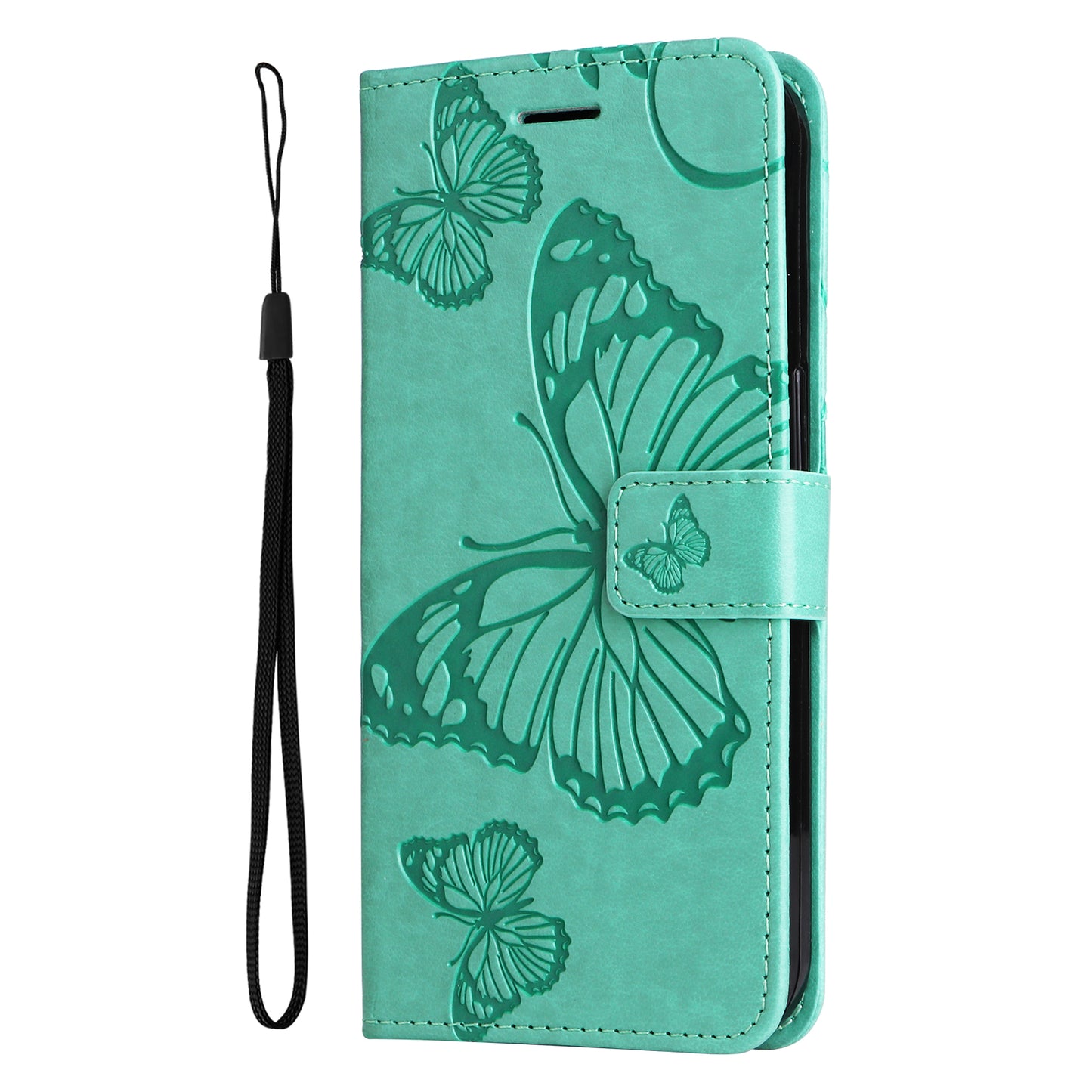 KT Imprinting Flower Series-2 For Samsung Galaxy A06 Case Floral Butterfly Leather Wallet Phone Cover - Green