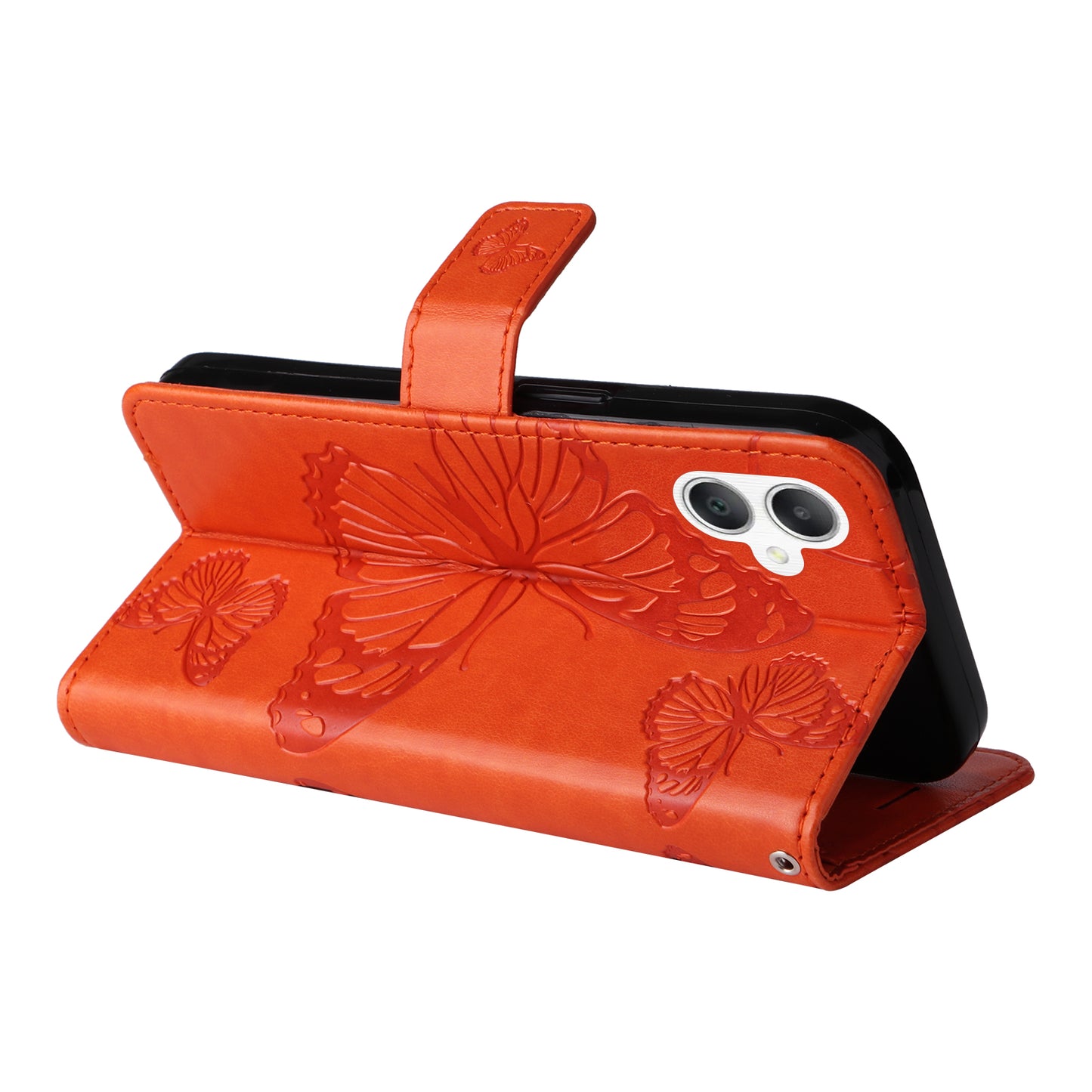 KT Imprinting Flower Series-2 For Samsung Galaxy A06 Case Floral Butterfly Leather Wallet Phone Cover - Orange