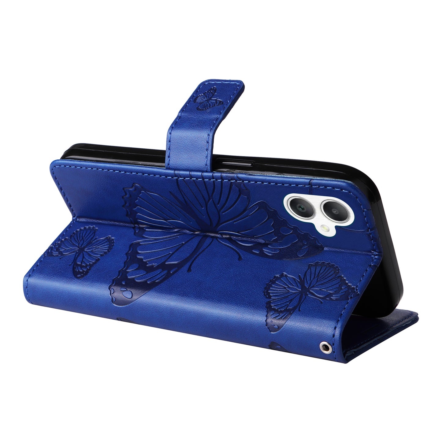 KT Imprinting Flower Series-2 For Samsung Galaxy A06 Case Floral Butterfly Leather Wallet Phone Cover - Blue