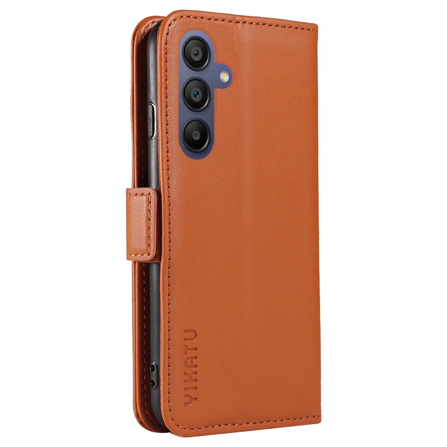 YIKATU YK-003 For Samsung Galaxy A16 5G / A16 4G Case Wallet Stand Leather Phone Cover Side Buckle - Brown