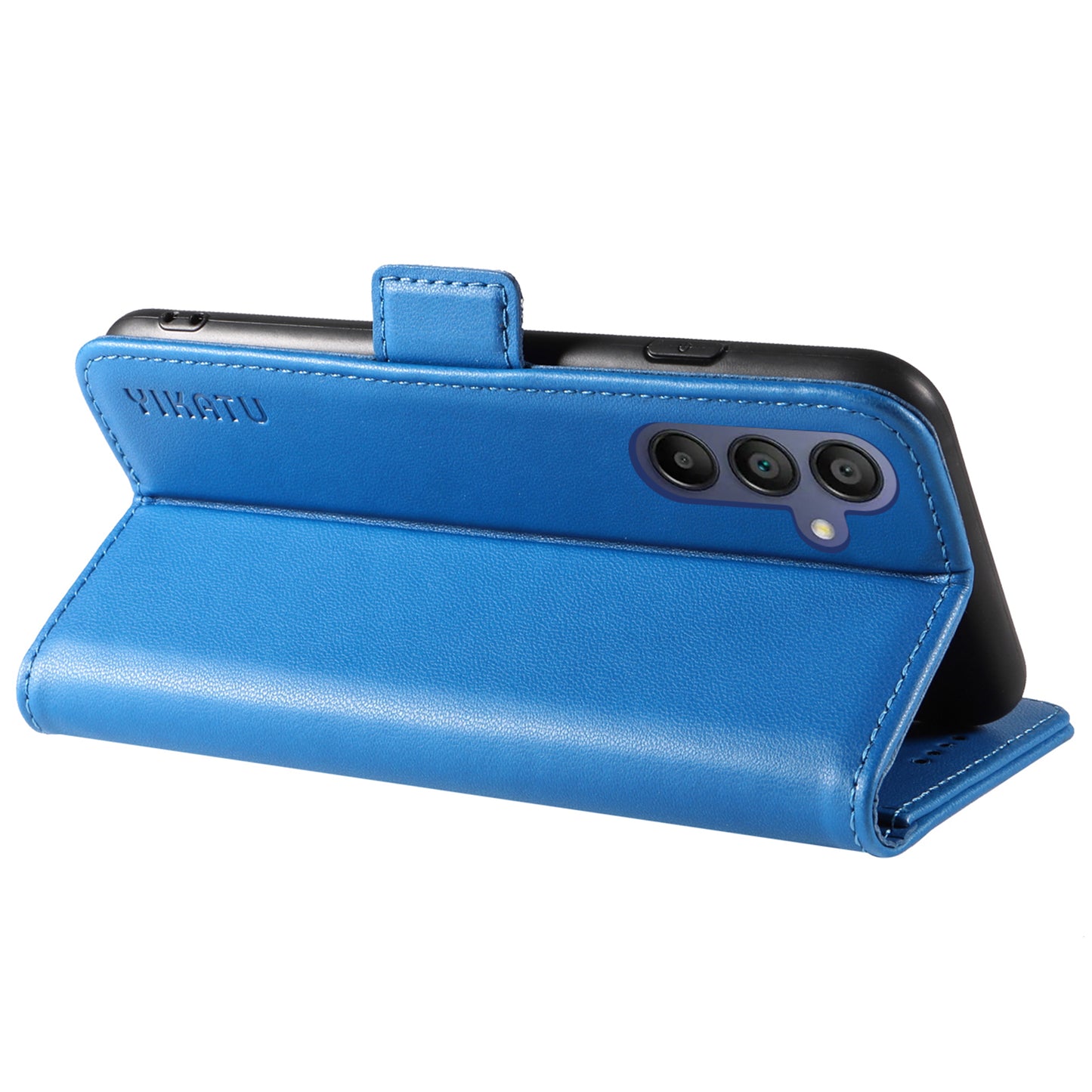 YIKATU YK-003 For Samsung Galaxy A16 5G / A16 4G Case Wallet Stand Leather Phone Cover Side Buckle - Sky Blue