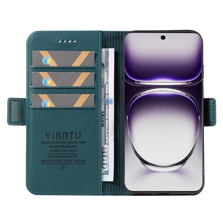 YIKATU YK-003 For Oppo Reno12 5G (Global) Case Wallet Stand Leather Phone Cover Side Buckle - Green