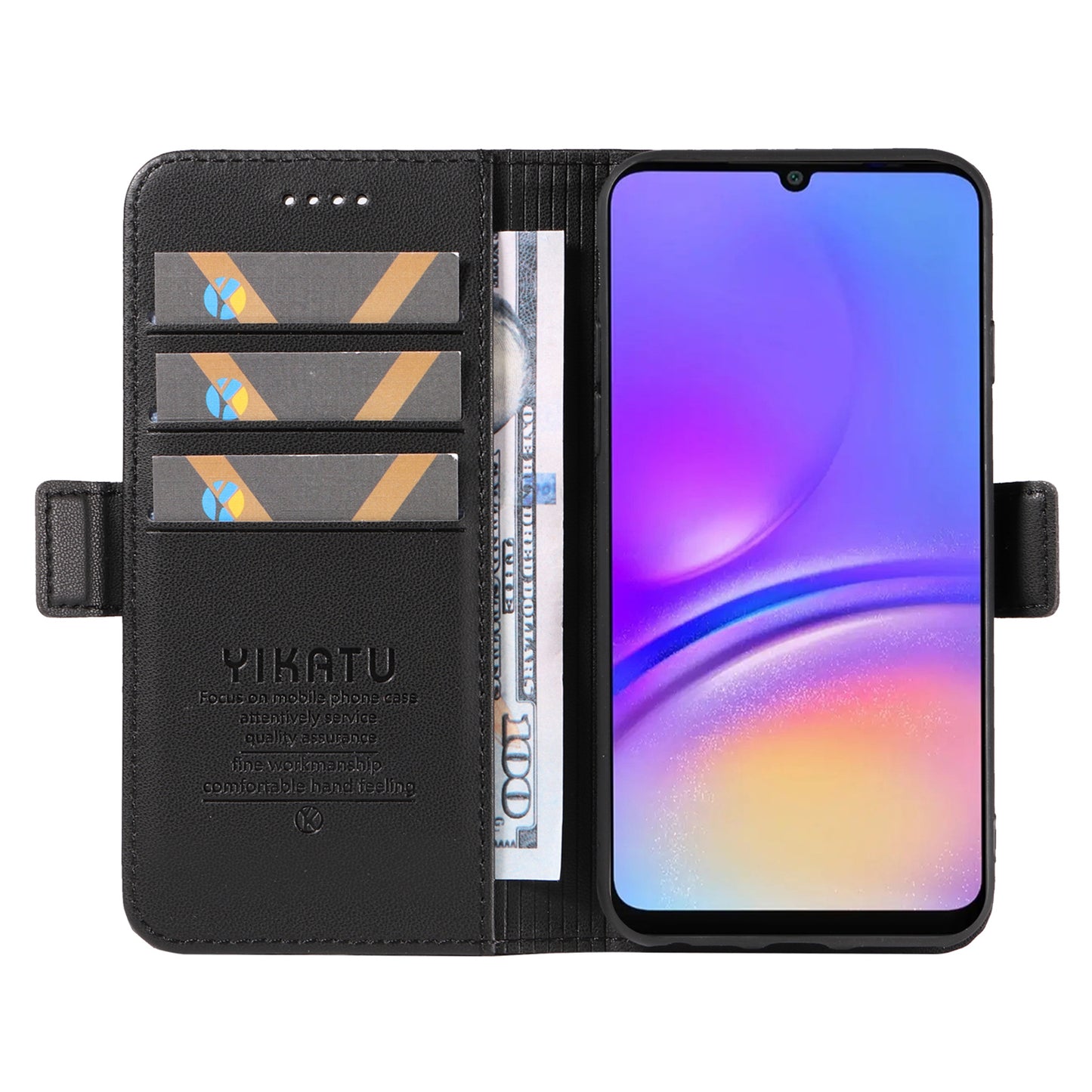 YIKATU YK-003 For Samsung Galaxy A06 Case Wallet Stand Leather Phone Cover Side Buckle - Black