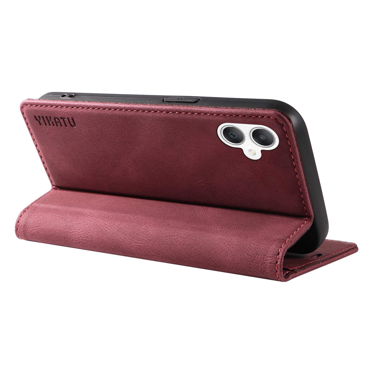 YIKATU YK-004 For Samsung Galaxy A06 Case Leather Skin-Touch Phone Cover Magnetic Auto-Absorbed - Wine Red