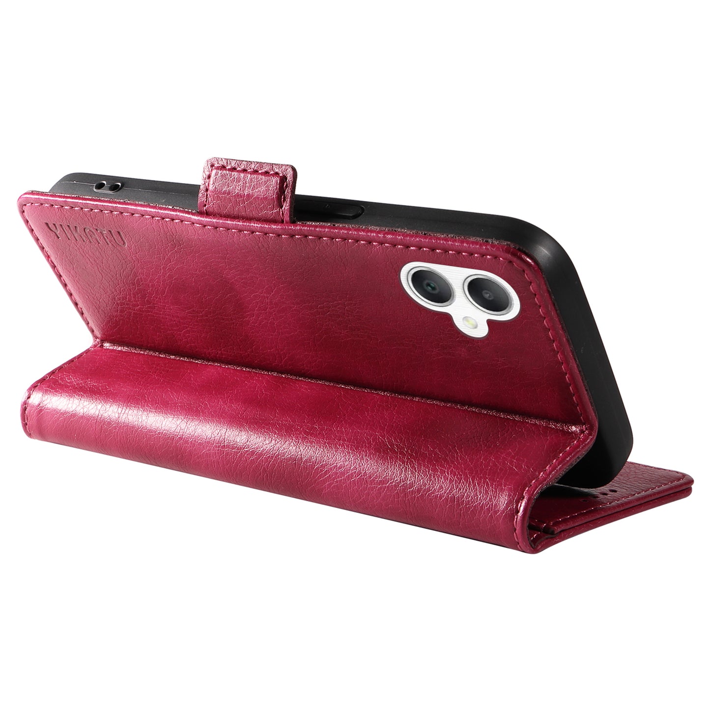 YIKATU YK-007 For Samsung Galaxy A06 Case Side Buckle PU Leather Phone Cover Litchi Texture - Wine Red