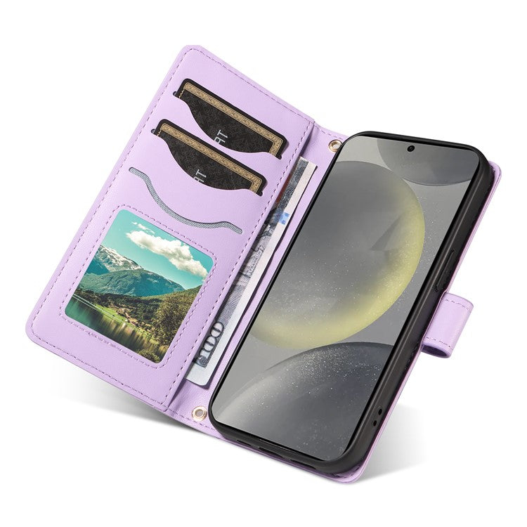 For Samsung Galaxy S24 Case Wallet Rhombus Leather Phone Cover with Shoulder Strap, Wrist Strap - Light Purple