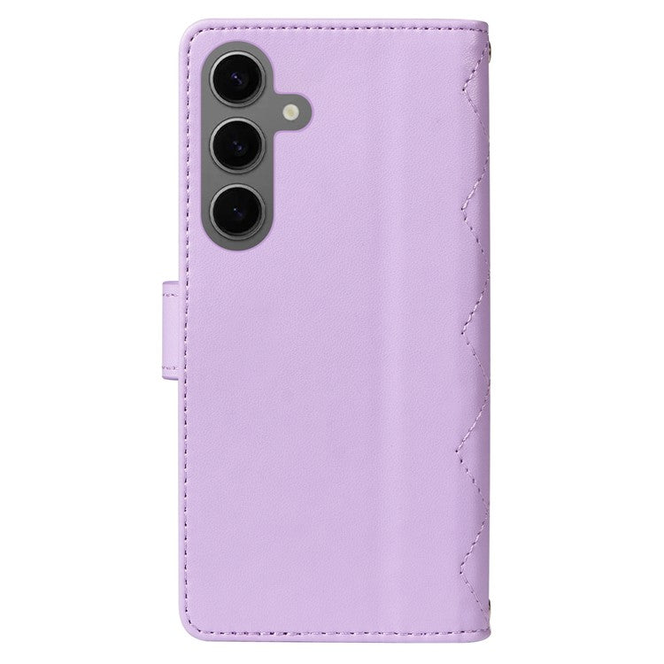 For Samsung Galaxy S24 Case Wallet Rhombus Leather Phone Cover with Shoulder Strap, Wrist Strap - Light Purple