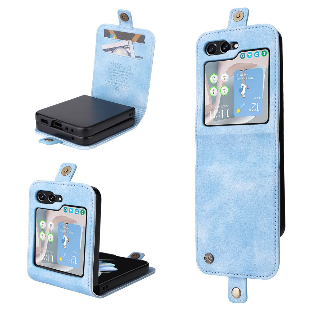 YIKATU YK-002 For Samsung Galaxy Z Flip7 FE 5G / Z Flip6 5G Case PU Leather Card Holder Phone Cover - Blue