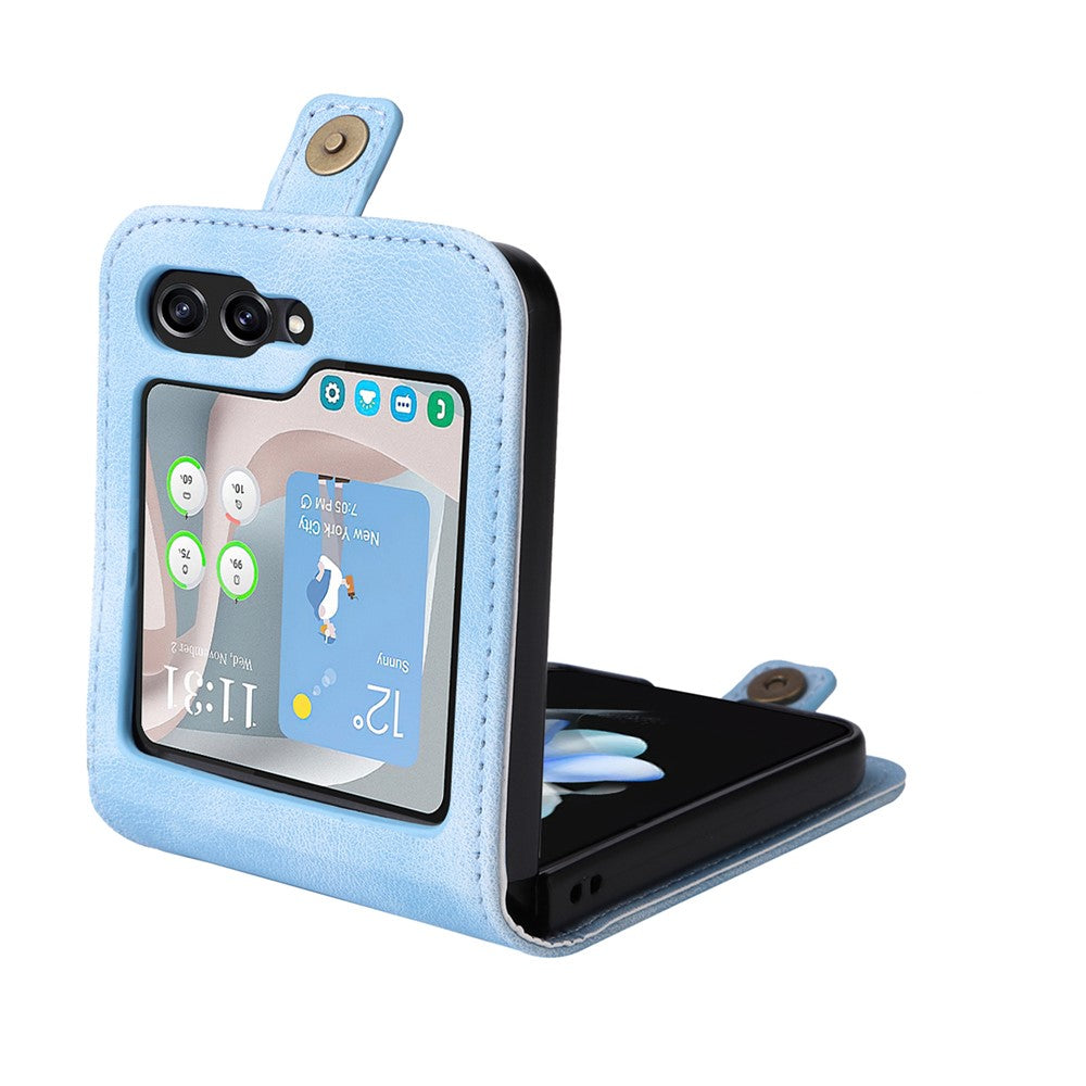 YIKATU YK-002 For Samsung Galaxy Z Flip7 FE 5G / Z Flip6 5G Case PU Leather Card Holder Phone Cover - Blue