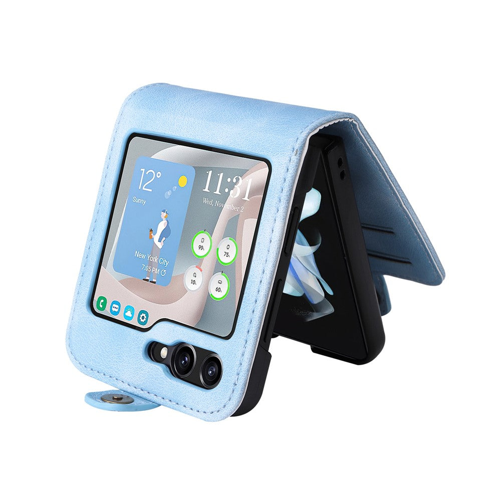 YIKATU YK-002 For Samsung Galaxy Z Flip7 FE 5G / Z Flip6 5G Case PU Leather Card Holder Phone Cover - Blue
