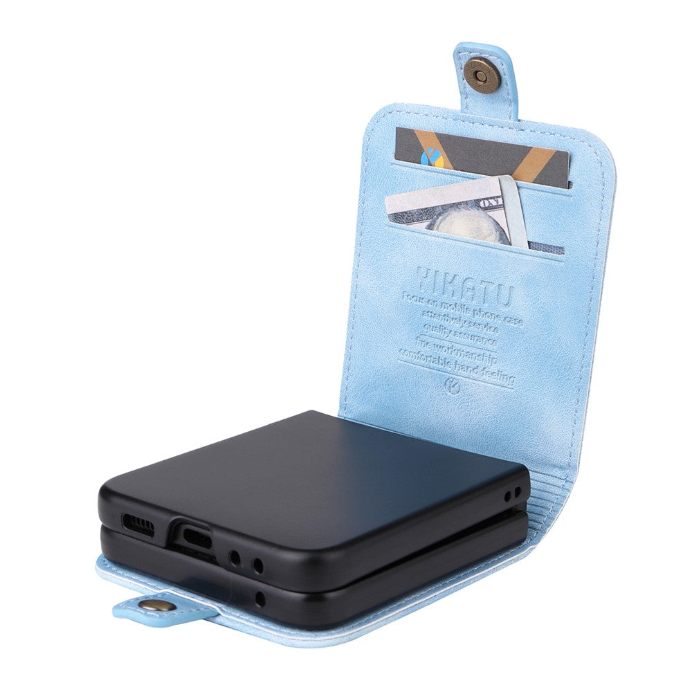 YIKATU YK-002 For Samsung Galaxy Z Flip7 FE 5G / Z Flip6 5G Case PU Leather Card Holder Phone Cover - Blue