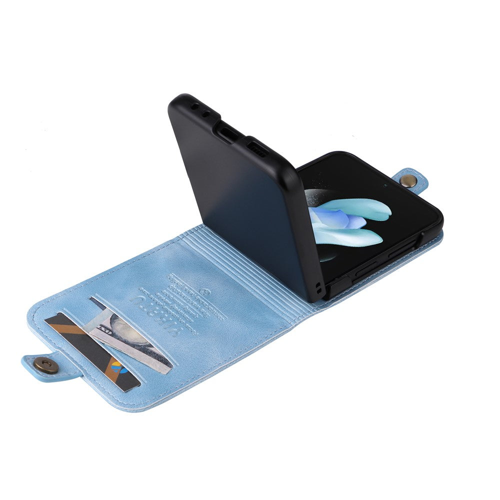 YIKATU YK-002 For Samsung Galaxy Z Flip7 FE 5G / Z Flip6 5G Case PU Leather Card Holder Phone Cover - Blue