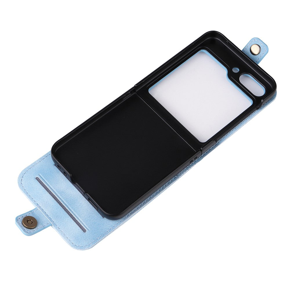 YIKATU YK-002 For Samsung Galaxy Z Flip7 FE 5G / Z Flip6 5G Case PU Leather Card Holder Phone Cover - Blue