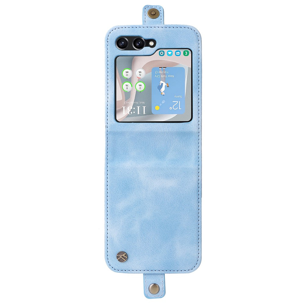 YIKATU YK-002 For Samsung Galaxy Z Flip7 FE 5G / Z Flip6 5G Case PU Leather Card Holder Phone Cover - Blue