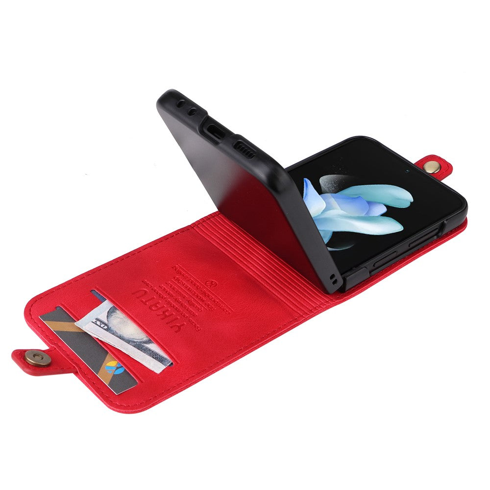 YIKATU YK-002 For Samsung Galaxy Z Flip7 FE 5G / Z Flip6 5G Case PU Leather Card Holder Phone Cover - Red