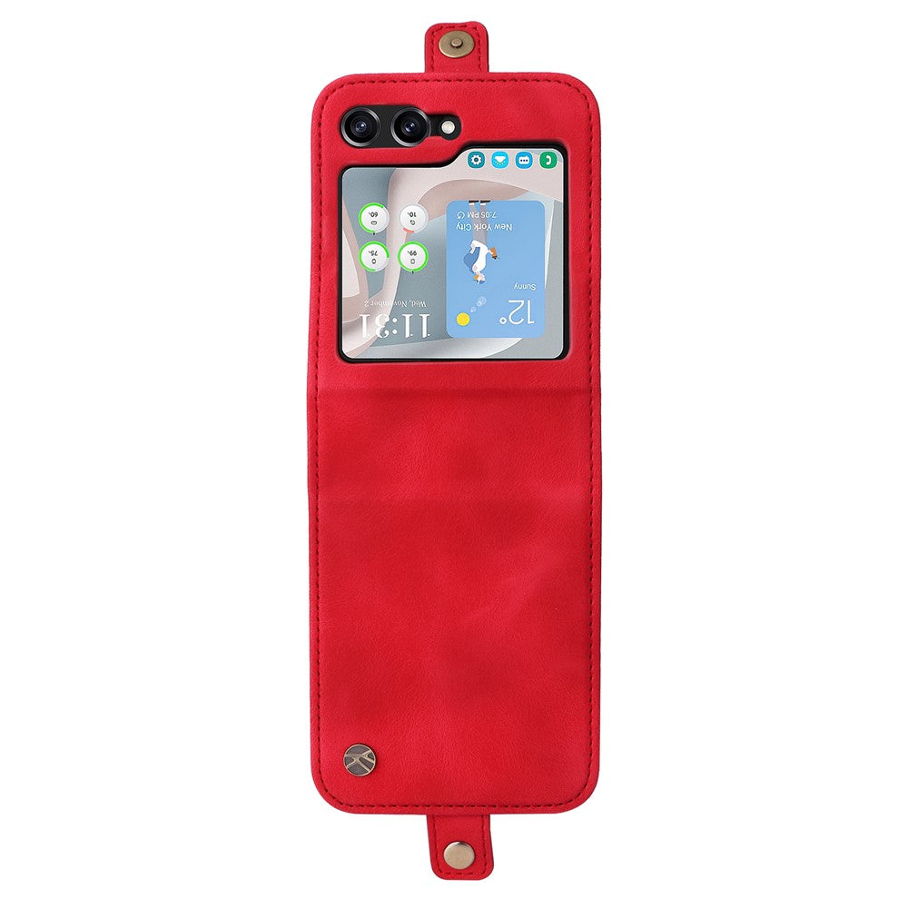 YIKATU YK-002 For Samsung Galaxy Z Flip7 FE 5G / Z Flip6 5G Case PU Leather Card Holder Phone Cover - Red