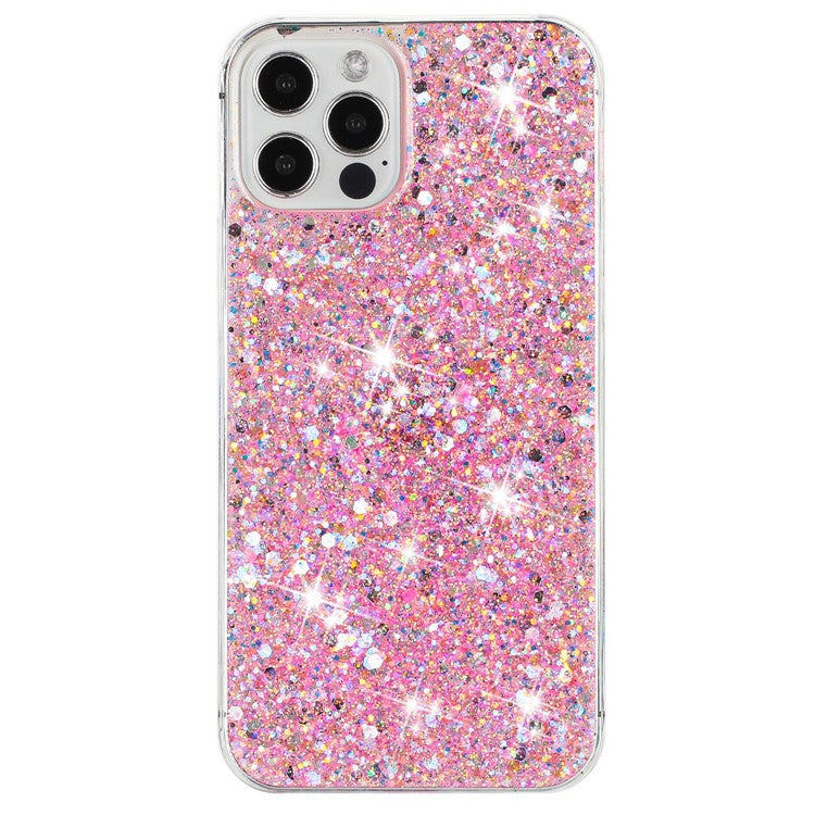 For iPhone 16 Pro Case TPU Drop Protection Epoxy Glittery Sequins Phone Cover - Pink
