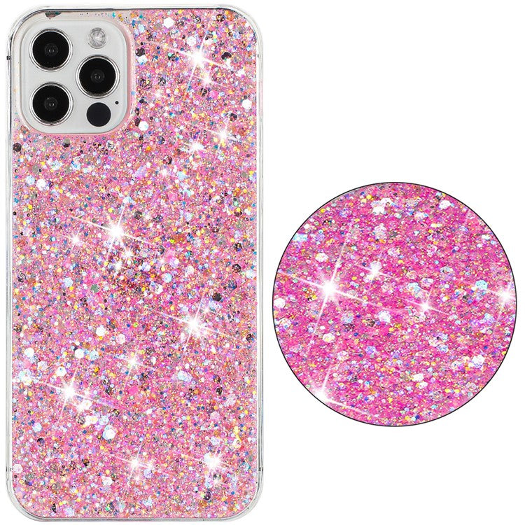 For iPhone 16 Pro Case TPU Drop Protection Epoxy Glittery Sequins Phone Cover - Pink
