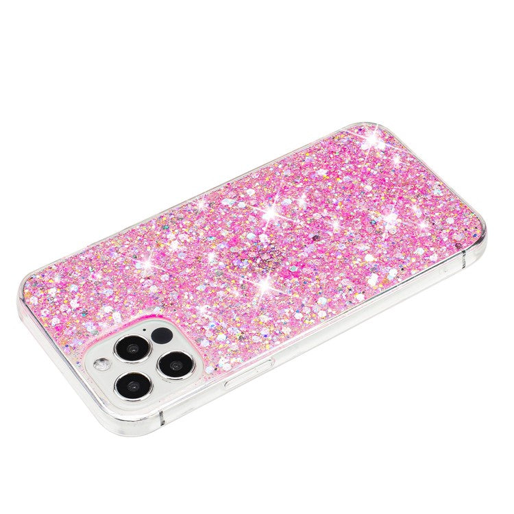 For iPhone 16 Pro Case TPU Drop Protection Epoxy Glittery Sequins Phone Cover - Pink