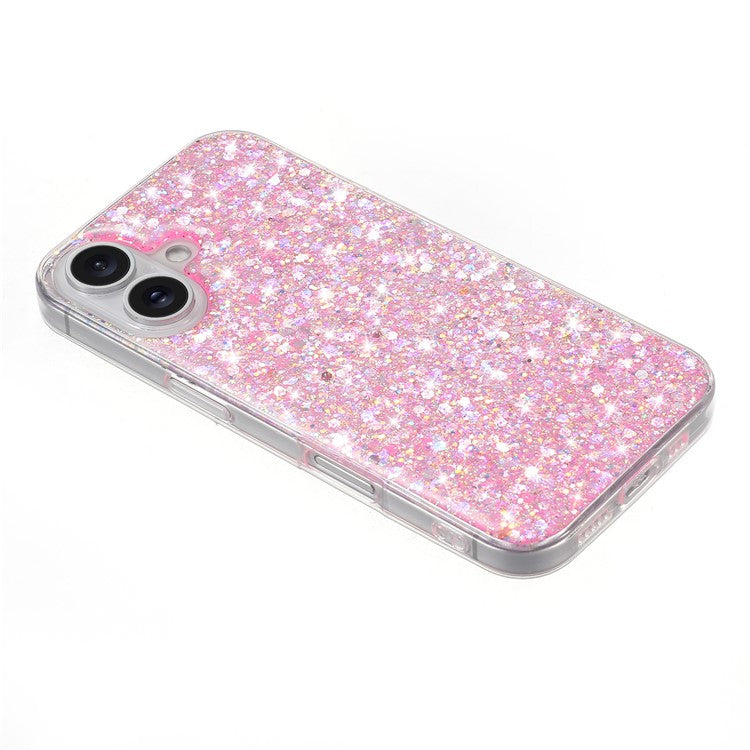 For iPhone 16 Case TPU Drop Protection Epoxy Glittery Sequins Phone Cover - Pink