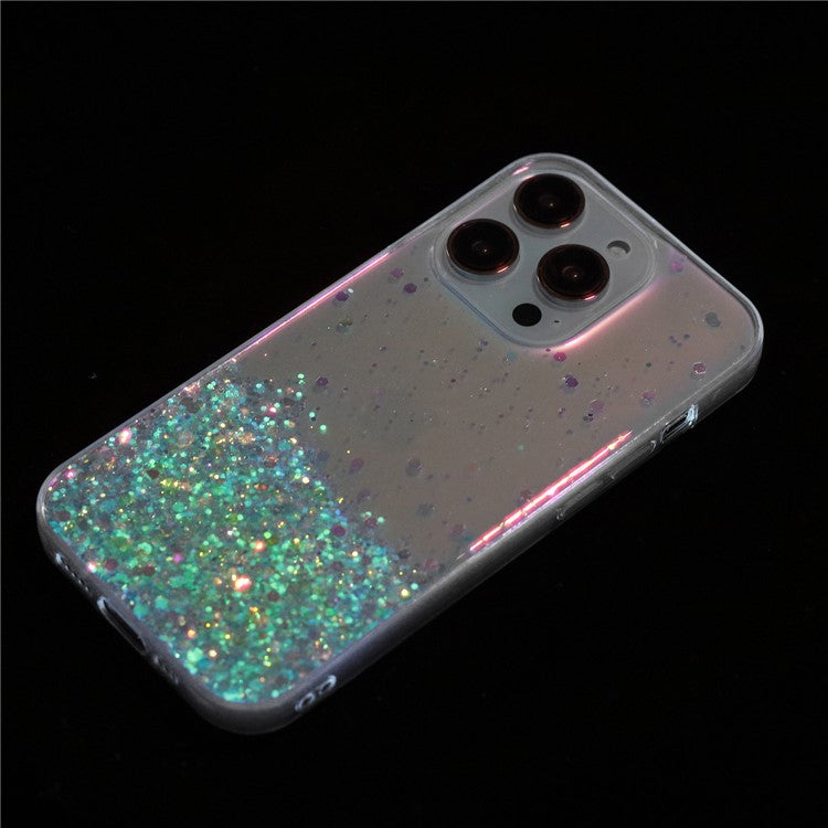 For iPhone 16 Pro Case Sparkle Sequins Luminous Epoxy TPU Phone Cover - Green