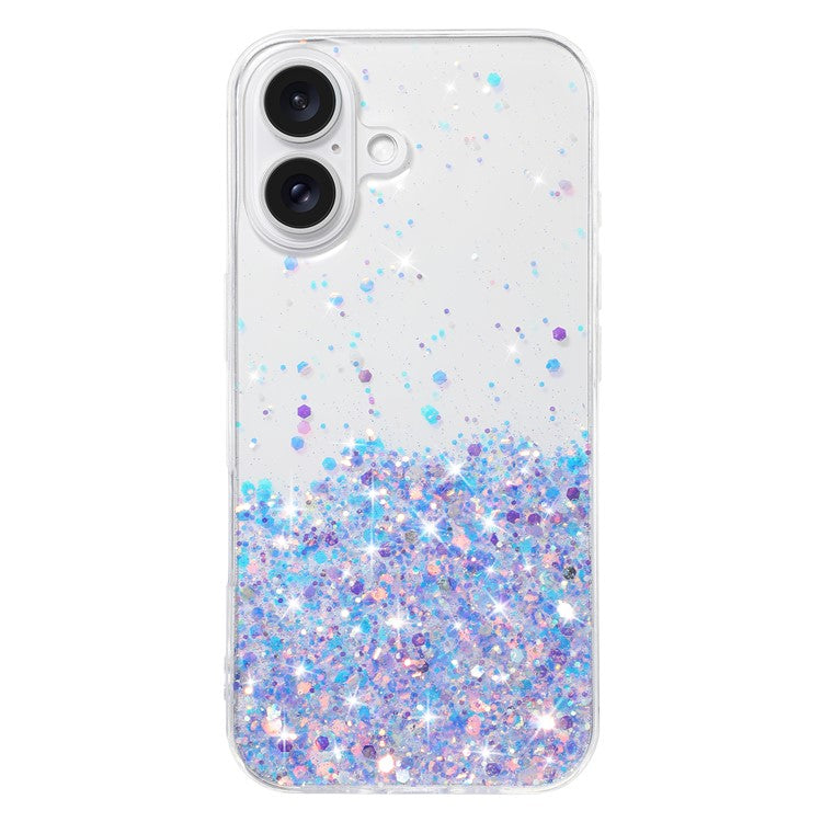 For iPhone 16 Case Sparkle Sequins Luminous Epoxy TPU Phone Cover - Purple