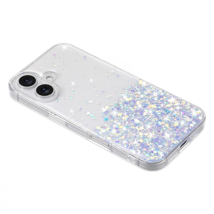 For iPhone 16 Case Sparkle Sequins Luminous Epoxy TPU Phone Cover - Purple