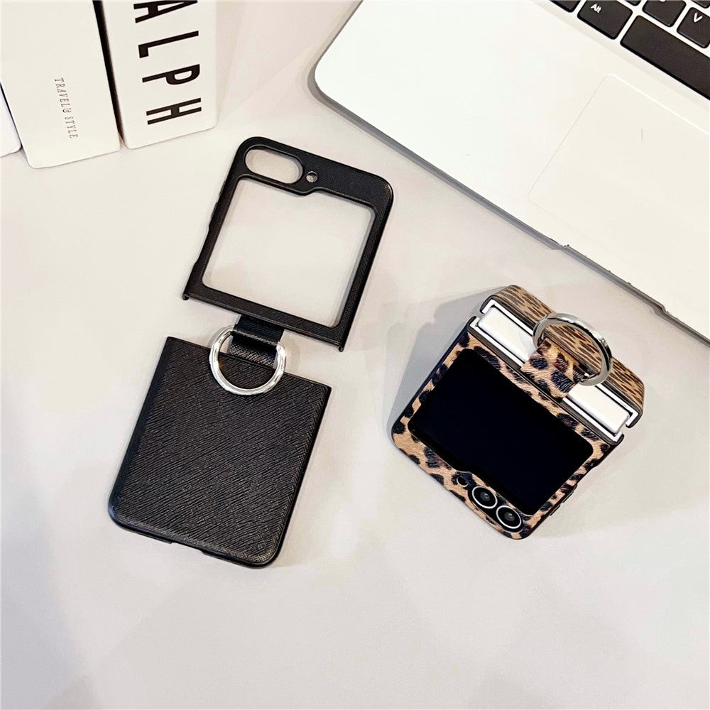 For Samsung Galaxy Z Flip7 FE 5G / Z Flip6 5G Case Ring Holder Hard PC Protective Phone Cover - Cross Texture