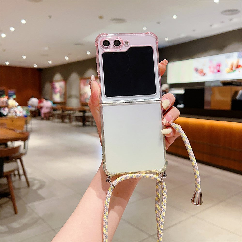 For Samsung Galaxy Z Flip7 FE 5G / Z Flip6 5G Case Gradient Color TPU Phone Cover with Lanyard - Pink+Yellow
