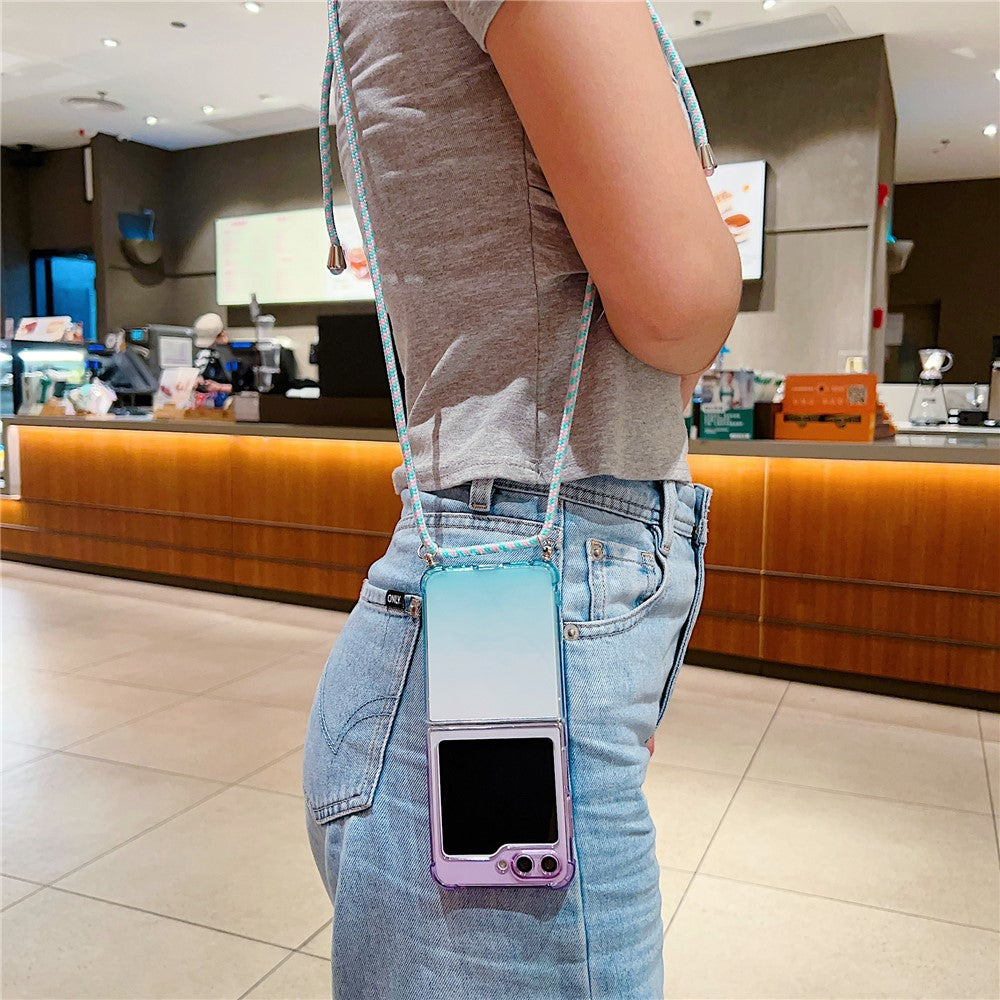 For Samsung Galaxy Z Flip7 FE 5G / Z Flip6 5G Case Gradient Color TPU Phone Cover with Lanyard - Yellow+Blue