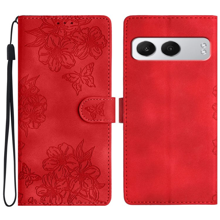 For OnePlus Nord 4 Case Butterfly Flower Pattern Skin-Touch Leather Phone Cover - Red