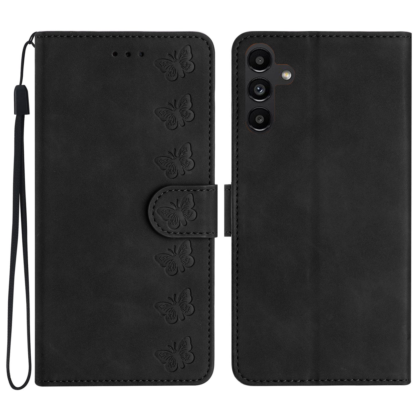 For Samsung Galaxy A16 5G / A16 4G Case Imprinted Butterfly Leather Wallet Phone Cover - Black