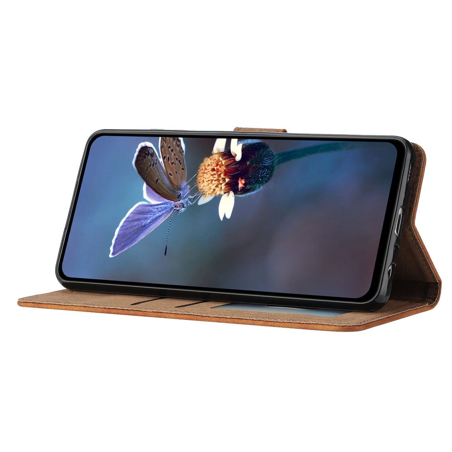 For Samsung Galaxy A16 5G / A16 4G Case Imprinted Butterfly Leather Wallet Phone Cover - Brown